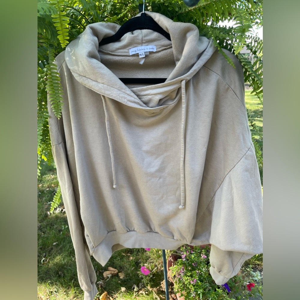 Young Fabulous & Broke Crop Tan Hoodie Sweatshirt Sz M/L